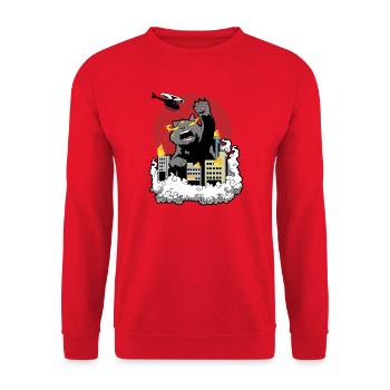  Catzilla Monsterkatze - Unisex Pullover - Rot - Vorne - Alina (178cm) & Michal (187cm)