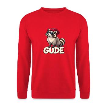Raccoon Gude mit Sonnenbrille - Unisex Pullover - Rot - Vorne - Alina (178cm) & Michal (187cm)