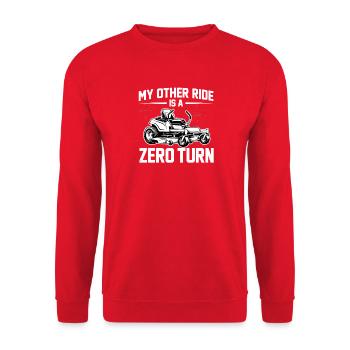 Lustiger Aufsitzmäher Spruch Für Gartenbesitzer - Unisex Pullover - Rot - Vorne - Alina (178cm) & Michal (187cm)