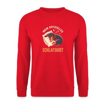Dackel Offiziell Müde Schlafender Hund Im Bett - Unisex Pullover - Rot - Vorne - Alina (178cm) & Michal (187cm)
