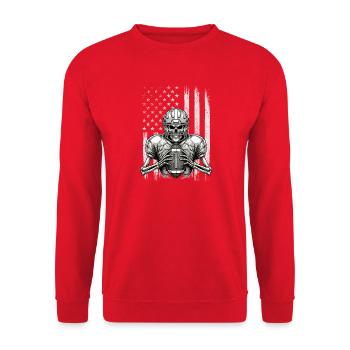 Patriotischer Skeleton Football – USA-Flagge Halloween - Unisex Pullover - Rot - Vorne - Alina (178cm) & Michal (187cm)