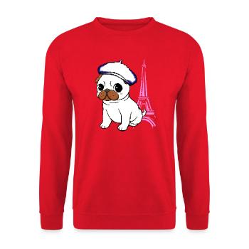 Paris Mops - Unisex Pullover - Rot - Vorne - Alina (178cm) & Michal (187cm)