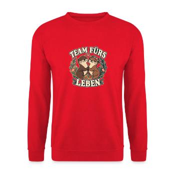 Team fürs Leben – Otter Hochzeit Paar - Unisex Pullover - Rot - Vorne - Alina (178cm) & Michal (187cm)