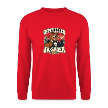 Offizieller Ja-Sager – Bär Bräutigam Hochzeit - Unisex Pullover - Rot - Vorne - Alina (178cm) & Michal (187cm)