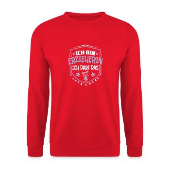 Ich bin Erzieherin Ich darf das - Unisex Pullover - Rot - Vorne - Alina (178cm) & Michal (187cm)