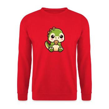 Süßer T-Rex Dinosaurier Cartoon Chibi Keks - Unisex Pullover - Rot - Vorne - Alina (178cm) & Michal (187cm)