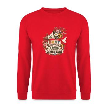 Bunt wie eine Blume für Demokratie - Unisex Pullover - Rot - Vorne - Alina (178cm) & Michal (187cm)