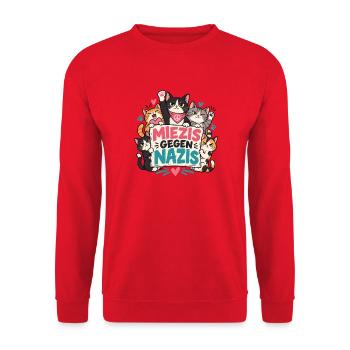 Miezis gegen Nazis – Katzenhalter gegen Rechts - Unisex Pullover - Rot - Vorne - Alina (178cm) & Michal (187cm)