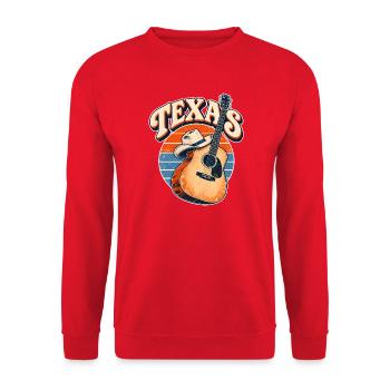 Texas Retro Gitarre & Cowboy Hut - Unisex Pullover - Rot - Vorne - Alina (178cm) & Michal (187cm)