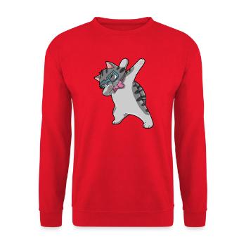 Nerd Katze Dab - Unisex Pullover - Rot - Vorne - Alina (178cm) & Michal (187cm)