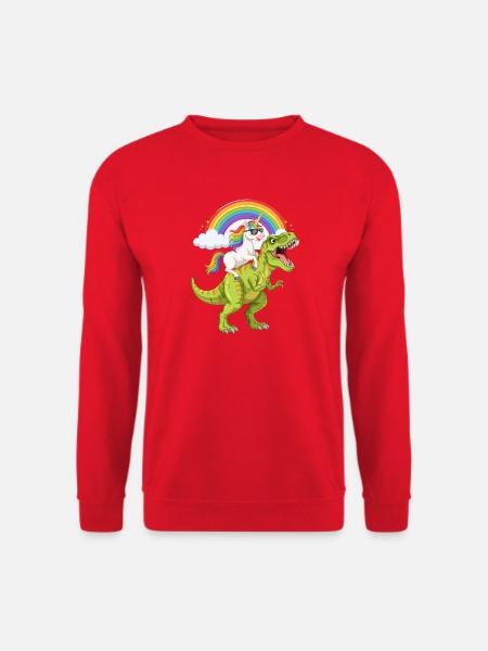 Einhorn reitet auf T-Rex unter Regenbogen - Unisex Pullover - Rot