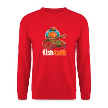 Fisch im Panzer Cartoon - Unisex Pullover - Rot - Vorne - Alina (178cm) & Michal (187cm)