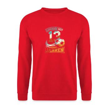 Fußball 13. Geburtstag Legendär - Unisex Pullover - Rot - Vorne - Alina (178cm) & Michal (187cm)