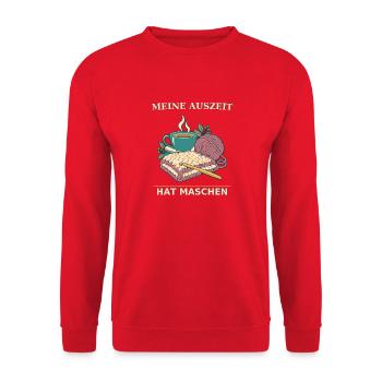 Häkeln Meine Auszeit Hat Maschen - Unisex Pullover - Rot - Vorne - Alina (178cm) & Michal (187cm)