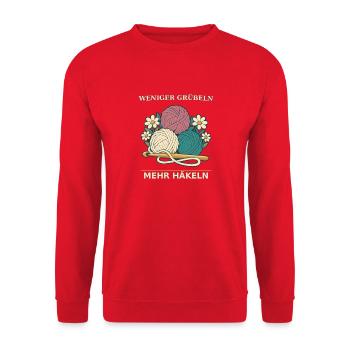 Häkeln Weniger Grübeln Mehr Häkeln - Unisex Pullover - Rot - Vorne - Alina (178cm) & Michal (187cm)