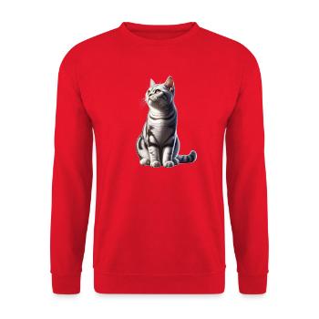Silberner Katzenblick Katze - Unisex Pullover - Rot - Vorne - Alina (178cm) & Michal (187cm)