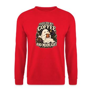 Angetrieben von Kaffee und Mondlicht - Unisex Pullover - Rot - Vorne - Alina (178cm) & Michal (187cm)