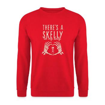 Schwangerschafts-Halloween-Skelett auf meinem Bauch - Unisex Pullover - Rot - Vorne - Alina (178cm) & Michal (187cm)