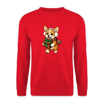 Corgi Weihnachtsgeschenk-Pixelkunst - Unisex Pullover - Rot - Vorne - Alina (178cm) & Michal (187cm)