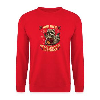 Waschbär mit Glühwein Weihnachtsmarkt Weihnachten - Unisex Pullover - Rot - Vorne - Alina (178cm) & Michal (187cm)