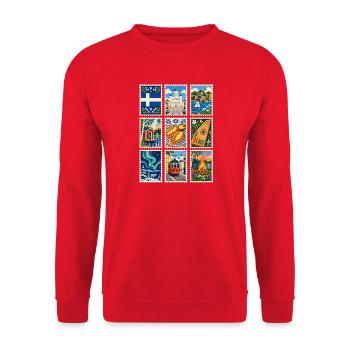 Finnland Briefmarken - Unisex Pullover - Rot - Vorne - Alina (178cm) & Michal (187cm)