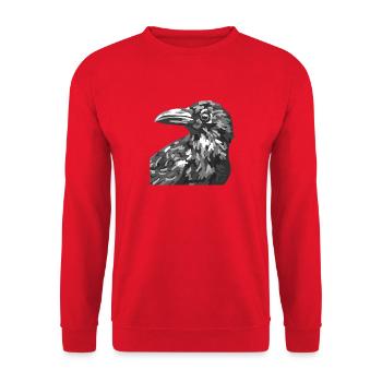 Monochrome Rabenportrait - Unisex Pullover - Rot - Vorne - Alina (178cm) & Michal (187cm)