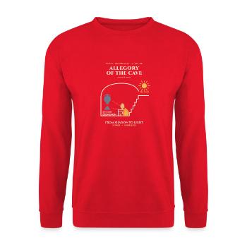 Höhlenallegorie: Licht erscheint - Unisex Pullover - Rot - Vorne - Alina (178cm) & Michal (187cm)