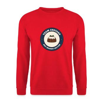 Team Custard (Weihnachtspudding-Debatte) - Unisex Pullover - Rot - Vorne - Alina (178cm) & Michal (187cm)