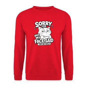 sorry for what my face said but not really - Unisex Pullover - Rot - Vorne - Alina (178cm) & Michal (187cm)