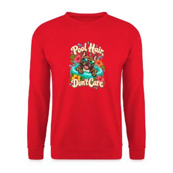  Pool Hair Dont Care Französische Bulldogge Im - Unisex Pullover - Rot - Vorne - Alina (178cm) & Michal (187cm)