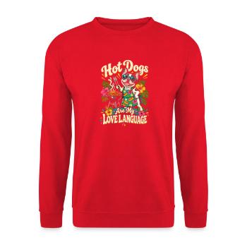  Hot Dogs Are My Love Language Grillen Mit Hund - Unisex Pullover - Rot - Vorne - Alina (178cm) & Michal (187cm)