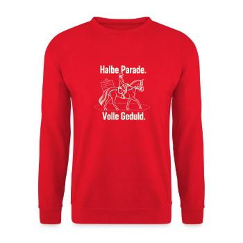 Reitlehrer Reitlehrerin Reitunterricht Spruch - Unisex Pullover - Rot - Vorne - Alina (178cm) & Michal (187cm)