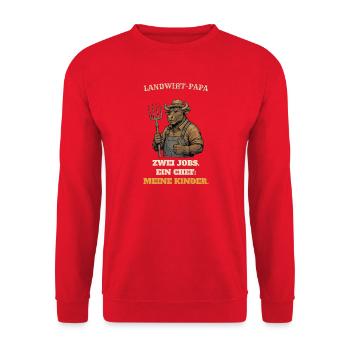 Landwirt Papa - Zwei Jobs, ein Chef - Unisex Pullover - Rot - Vorne - Alina (178cm) & Michal (187cm)