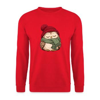 Wintereule im Schal - Unisex Pullover - Rot - Vorne - Alina (178cm) & Michal (187cm)