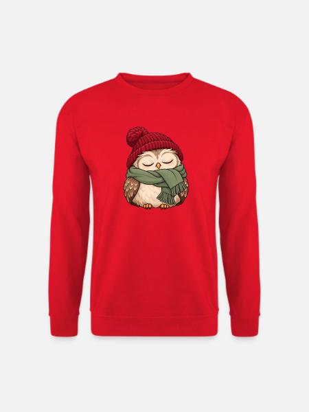 Wintereule im Schal - Unisex Pullover - Rot