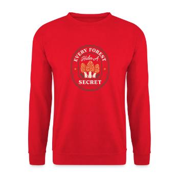 Jeder Wald Birgt Ein Geheimnis Morcheln Pilzsuche - Unisex Pullover - Rot - Vorne - Alina (178cm) & Michal (187cm)