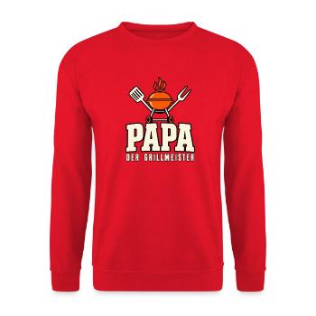 Papa der Grillmeister Geschenk zum Vatertag - Unisex Pullover - Rot - Vorne - Alina (178cm) & Michal (187cm)