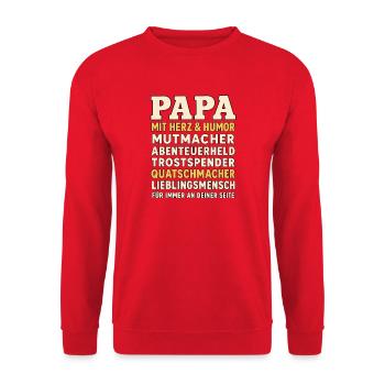 Papa Geschenk zum Vatertag und Geburtstag - Unisex Pullover - Rot - Vorne - Alina (178cm) & Michal (187cm)
