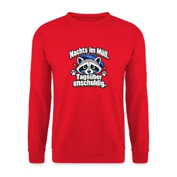 Lustiger Waschbär Trash Panda Nachtaktiv - Unisex Pullover - Rot - Vorne - Alina (178cm) & Michal (187cm)