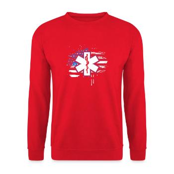 Ambulanz Rettungssanitäter - Unisex Pullover - Rot - Vorne - Alina (178cm) & Michal (187cm)