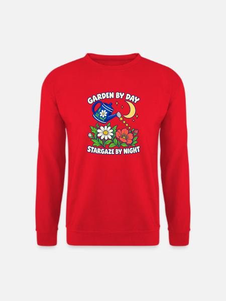 Garten am Tag, Sternenbeobachtung bei Nacht - Unisex Pullover - Rot
