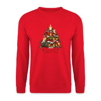 Bücherhaftes Weihnachts-Cozy Reading Owl Design - Unisex Pullover - Rot - Vorne - Alina (178cm) & Michal (187cm)