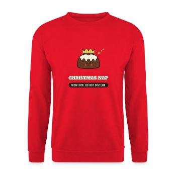 Weihnachtsschläfchen: Ab 15 Uhr, nicht stören - Unisex Pullover - Rot - Vorne - Alina (178cm) & Michal (187cm)