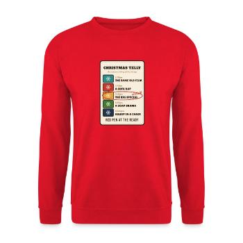 Weihnachts-Fernsehführer, roter Stift bereit - Unisex Pullover - Rot - Vorne - Alina (178cm) & Michal (187cm)