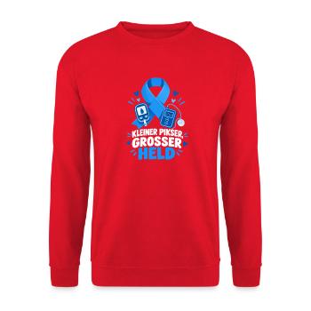 Kleiner Pikser, großer Held – Diabetes Mutmacher - Unisex Pullover - Rot - Vorne - Alina (178cm) & Michal (187cm)