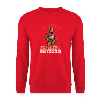 Feldhockey Torwart lustig - Gehalten - Unisex Pullover - Rot - Vorne - Alina (178cm) & Michal (187cm)