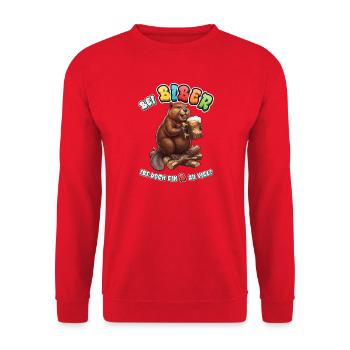 Bier Spruch lustig - Bei Biber ist ein B zu viel - Unisex Pullover - Rot - Vorne - Alina (178cm) & Michal (187cm)