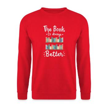 Bücher Spruch Lesen - Unisex Pullover - Rot - Vorne - Alina (178cm) & Michal (187cm)
