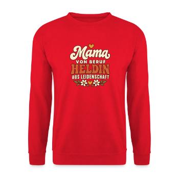 Mama von Beruf Geschenk zum Muttertag - Unisex Pullover - Rot - Vorne - Alina (178cm) & Michal (187cm)