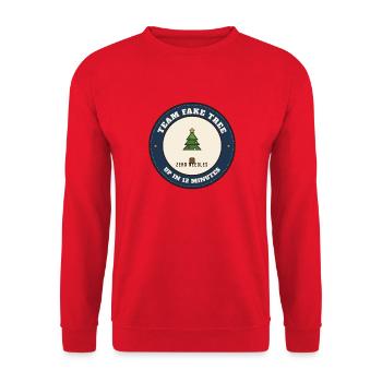 Team Fake Tree: In 12 Minuten wieder - Unisex Pullover - Rot - Vorne - Alina (178cm) & Michal (187cm)